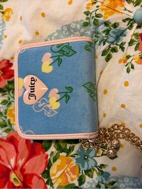 Juicy Couture Blue Cherry Print Wallet with Pink Trim